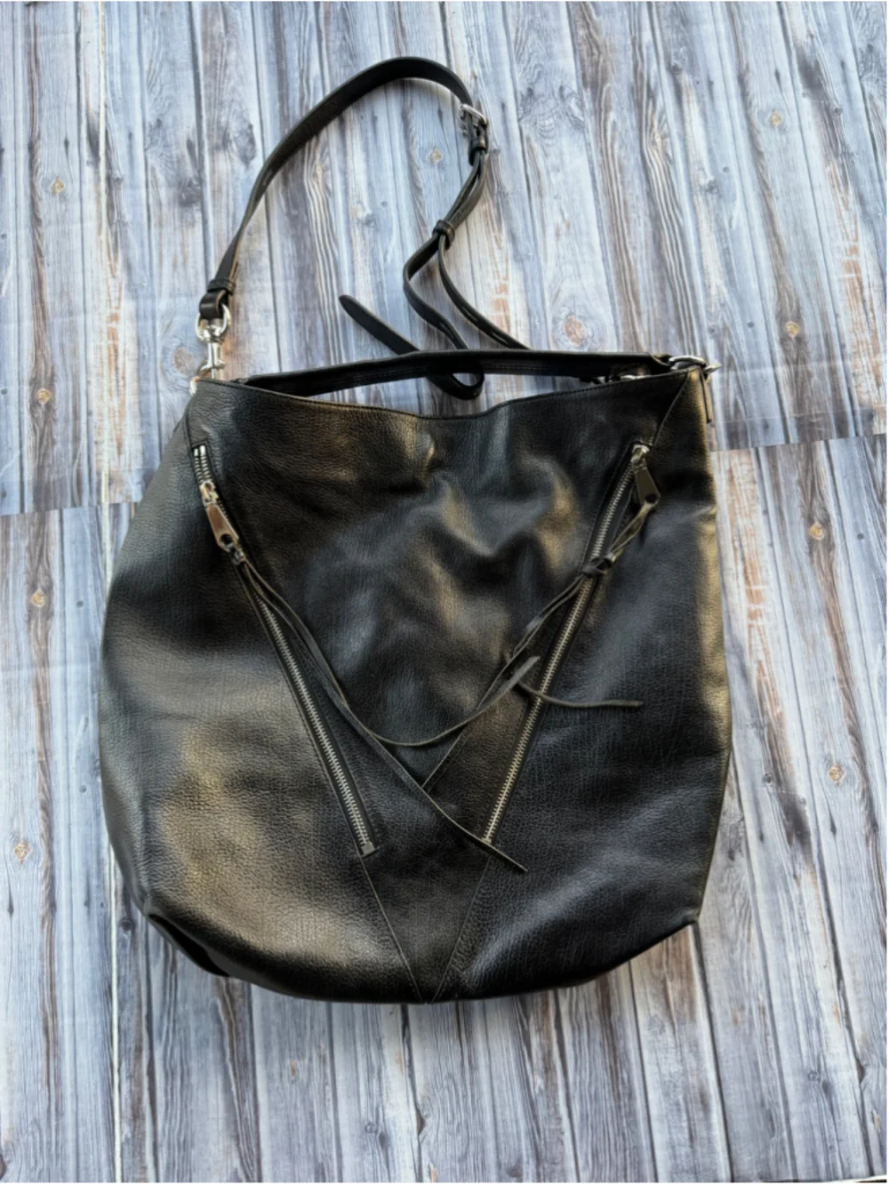 Rebecca Minkoff Moto hobo bucket bag black pebbled Leather purse  Hobo